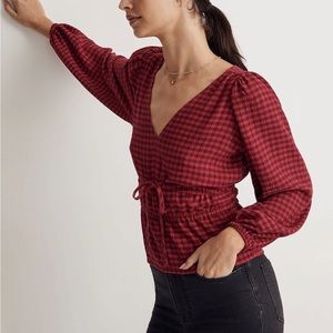 NWT | Madewell Crinkled V-Neck Peplum Top in Plaid
